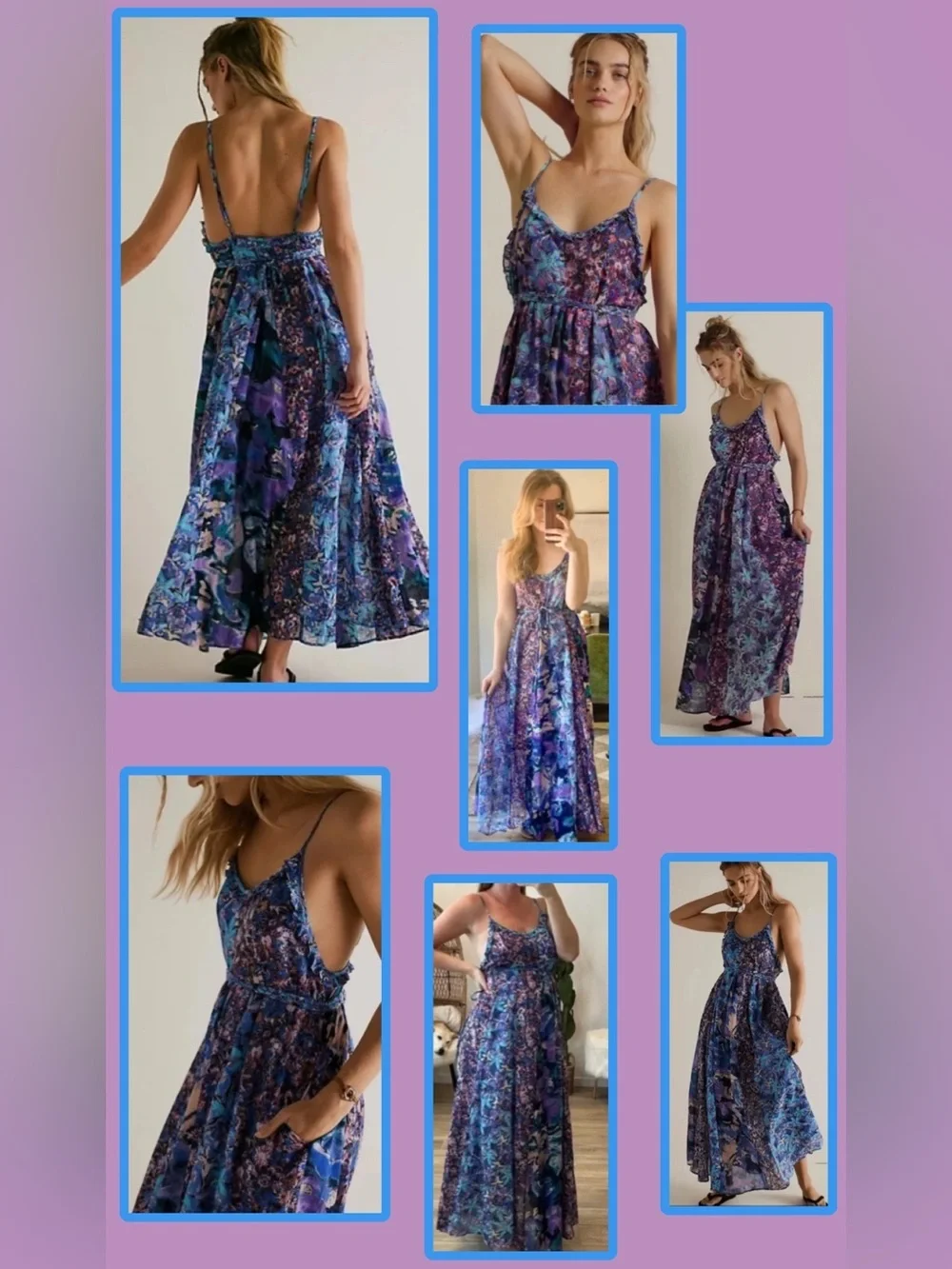 🆕 Free People Moondive Maxi Dress Purple Floral Combo Small Boho Beachy